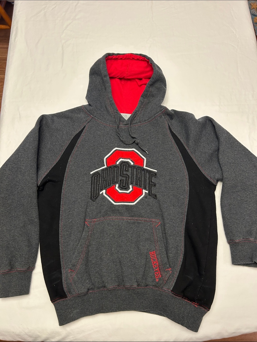 Campus Heritage Gray Hoodie with Red Lining & Black Panels